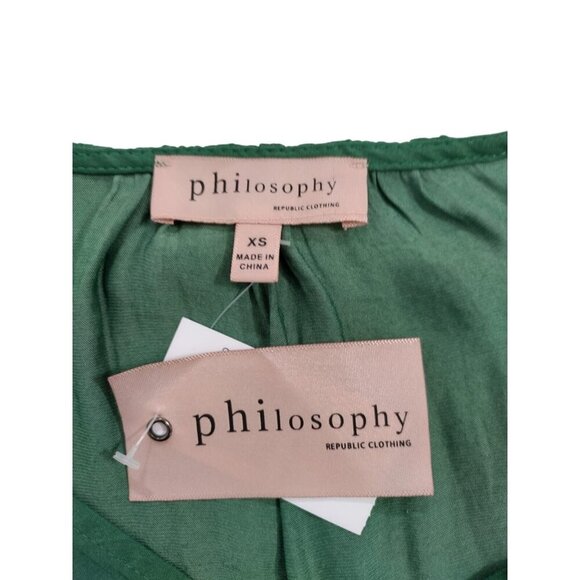 Philosophy Republic Green Pleated Waist Long-Sleeve Blouse XS 100% Polyester. - Picture 3 of 8